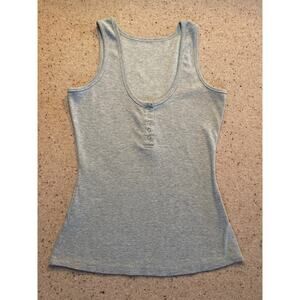 Y2K Style Rib Knit Henley Tank Top Medium Gray